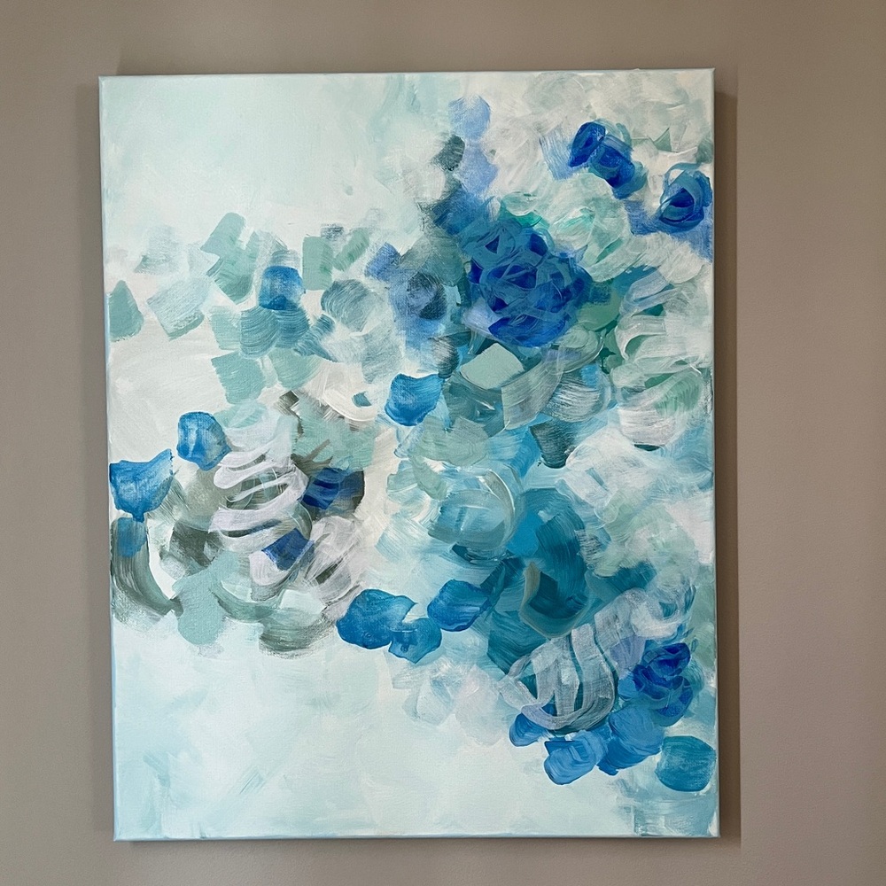 Blue leaves abstract painting 16” x 20” canvas acrylic painting